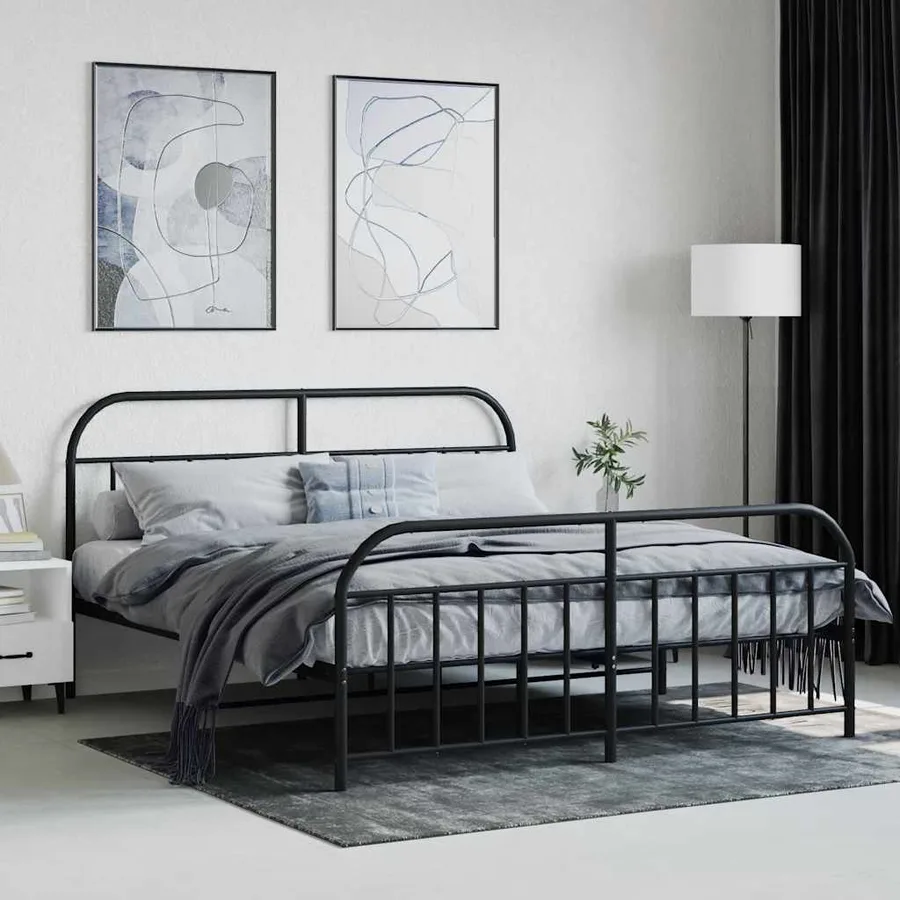 Cadre de lit métal sans matelas avec pied de lit noir 160x200cm - 4