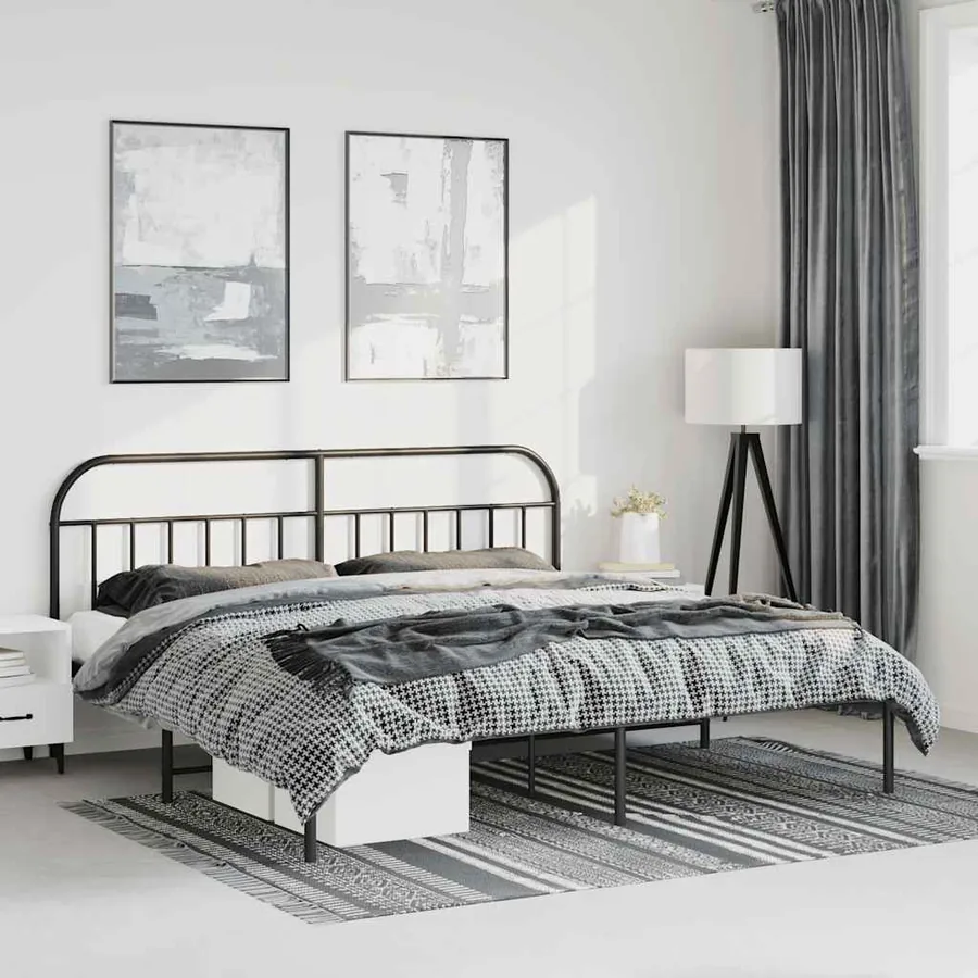 Cadre de lit métal sans matelas avec tête de lit noir 183x213cm