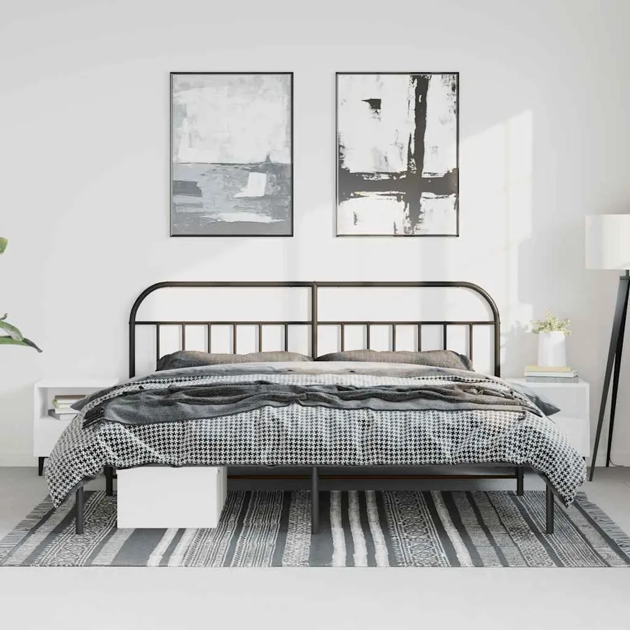 Cadre de lit métal sans matelas avec tête de lit noir 183x213cm - 4