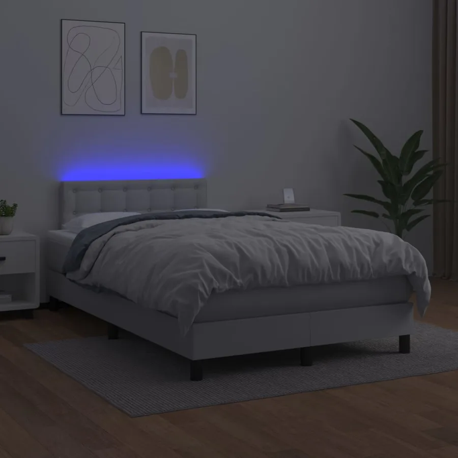Sommier à lattes de lit avec matelas et LED Blanc 120x200 cm - 4