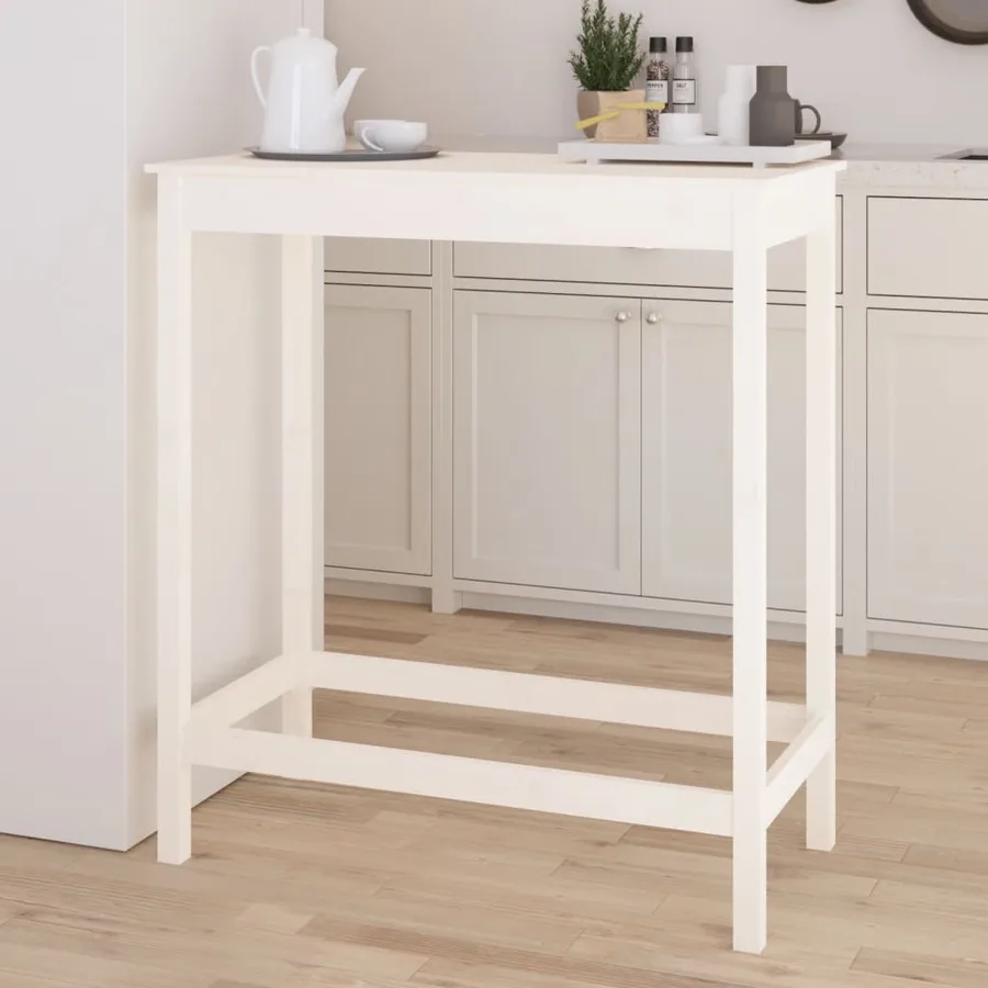 Table de bar blanc 100x50x110 cm bois massif de pin - 3