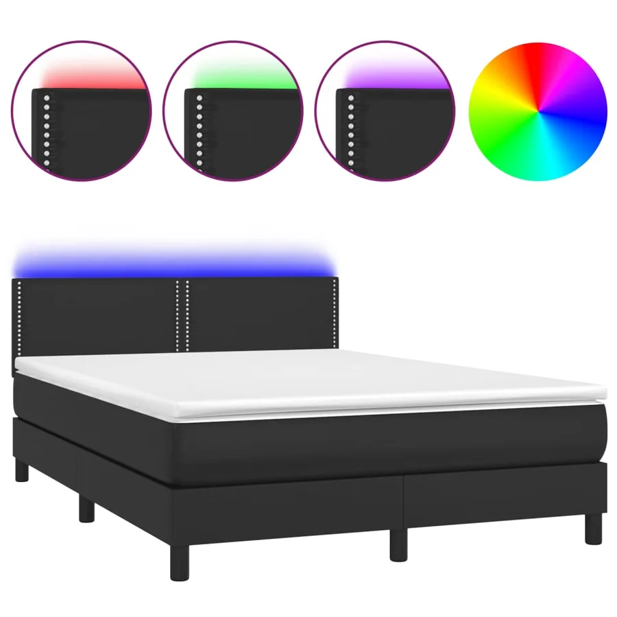 Sommier à lattes de lit avec matelas et LED Noir 140x190 cm - 2