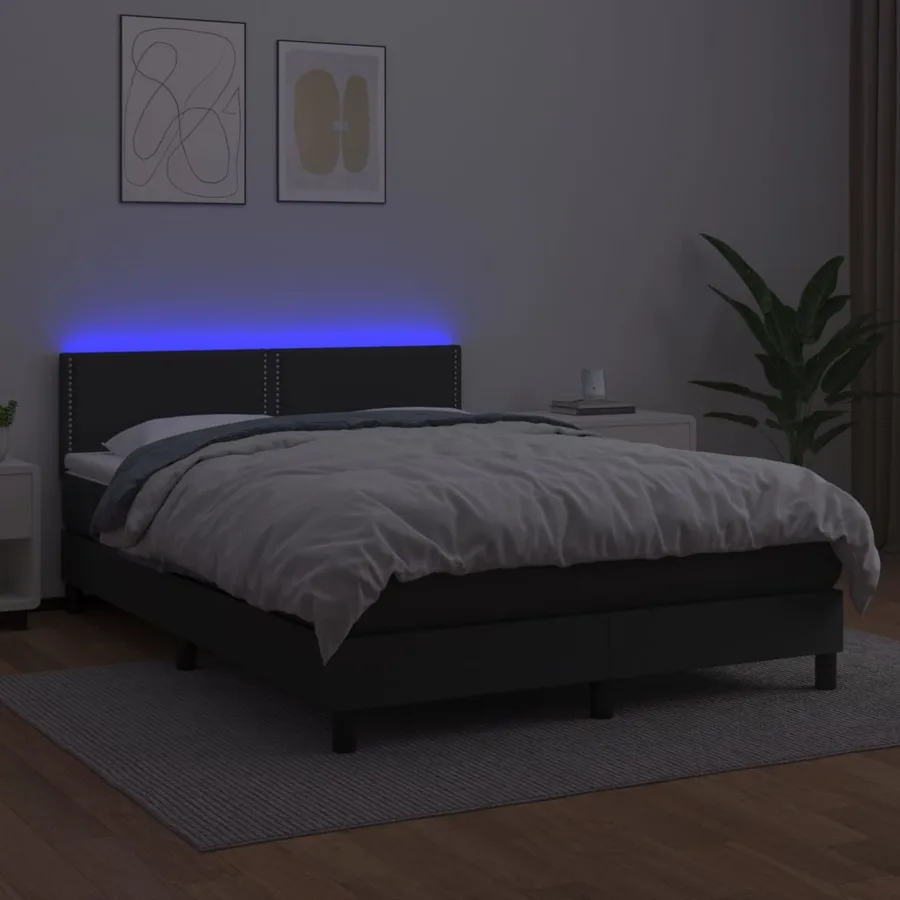 Sommier à lattes de lit avec matelas et LED Noir 140x190 cm - 4