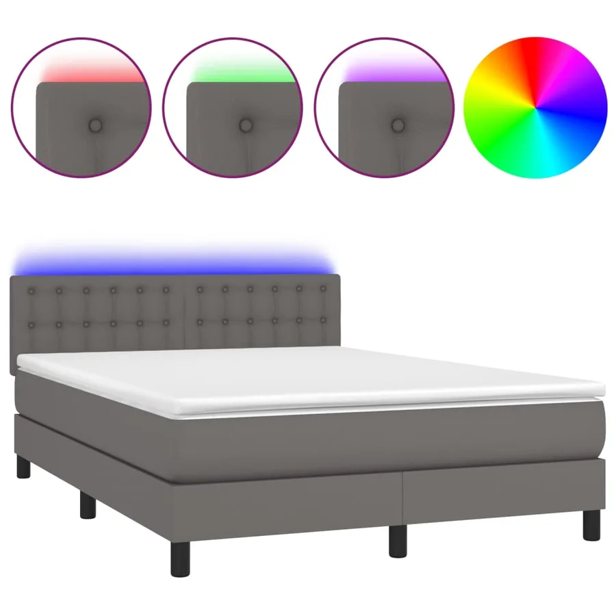 Sommier à lattes de lit avec matelas et LED Gris 140x190cm - 2