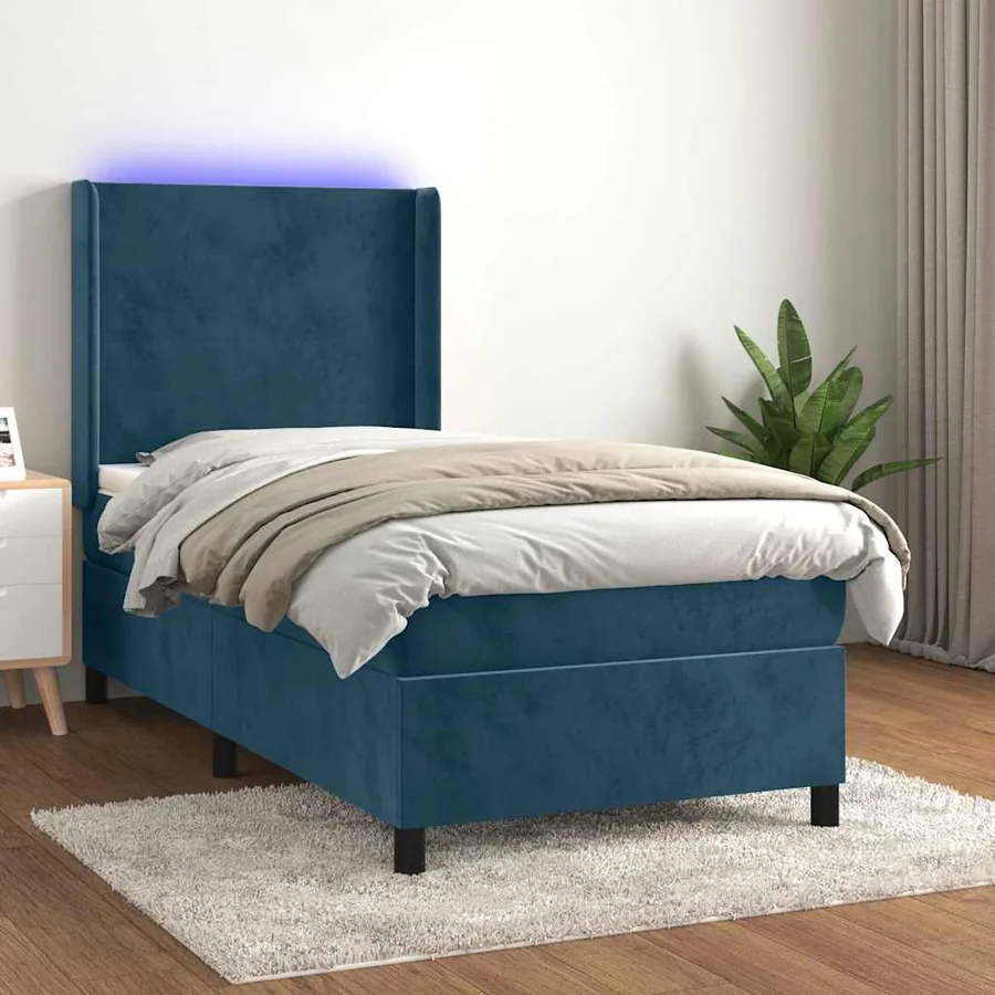 Sommier à lattes de lit matelas LED Bleu foncé 80x200cm Velours