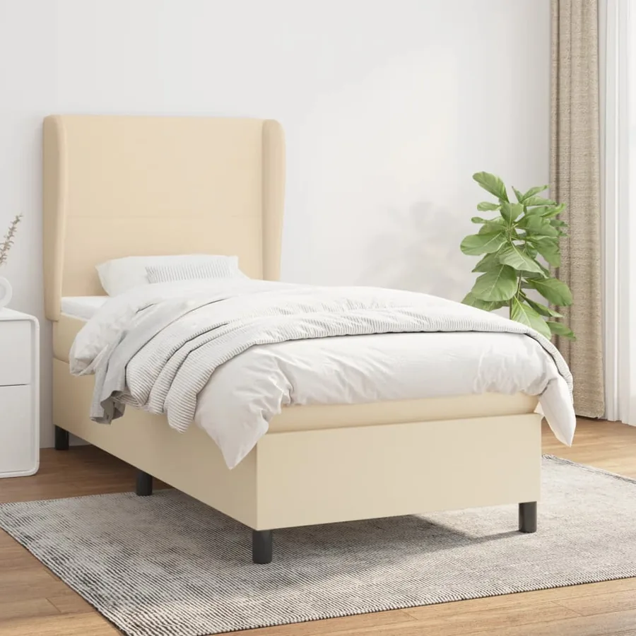 Sommier à lattes de lit avec matelas Crème 90x200 cm Tissu