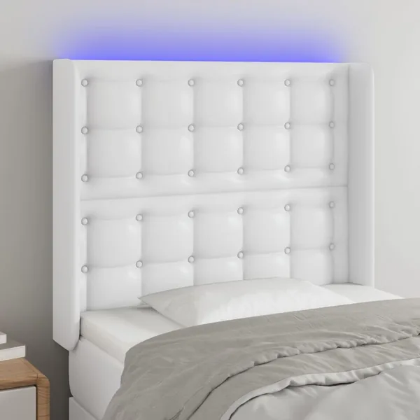 Tête de lit à LED Blanc 93x16x118/128 cm Similicuir