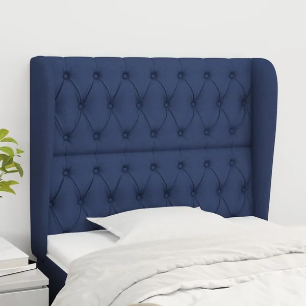 Tête de lit avec oreilles Bleu 93x23x118/128 cm Tissu