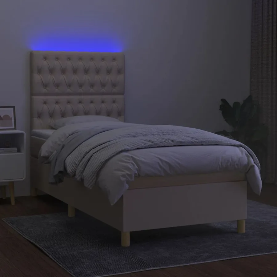 Sommier à lattes de lit et matelas et LED Crème 90x200 cm Tissu - 4