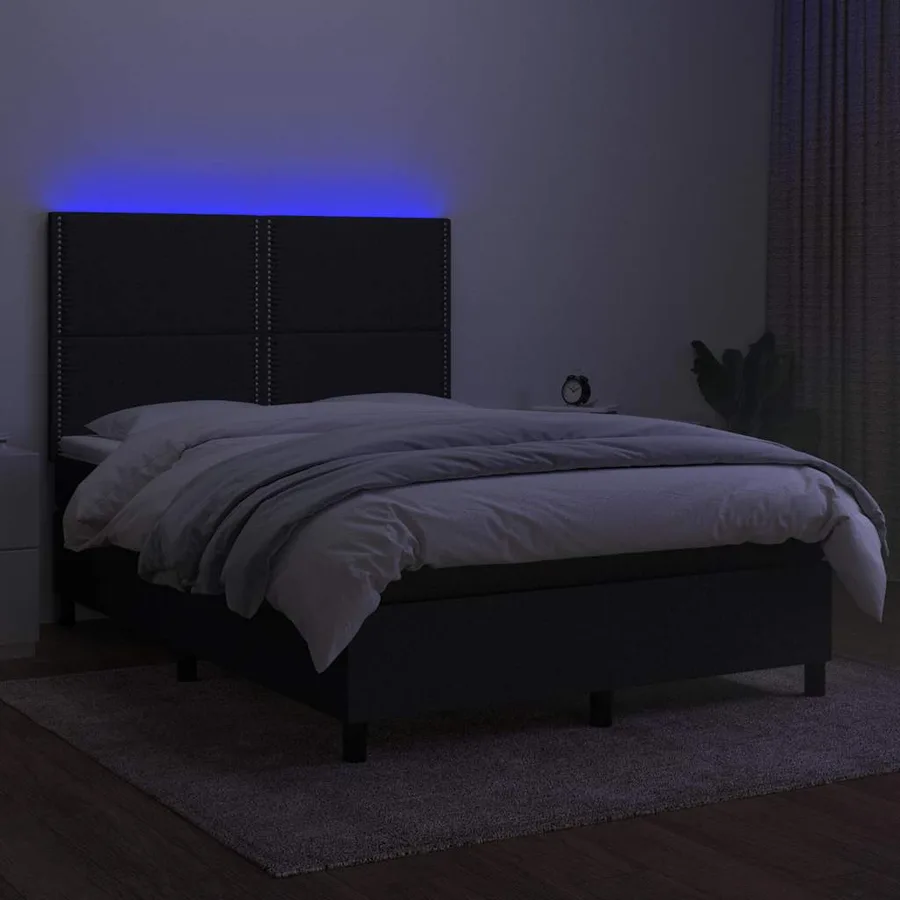 Sommier à lattes de lit et matelas et LED Noir 140x190 cm Tissu - 4