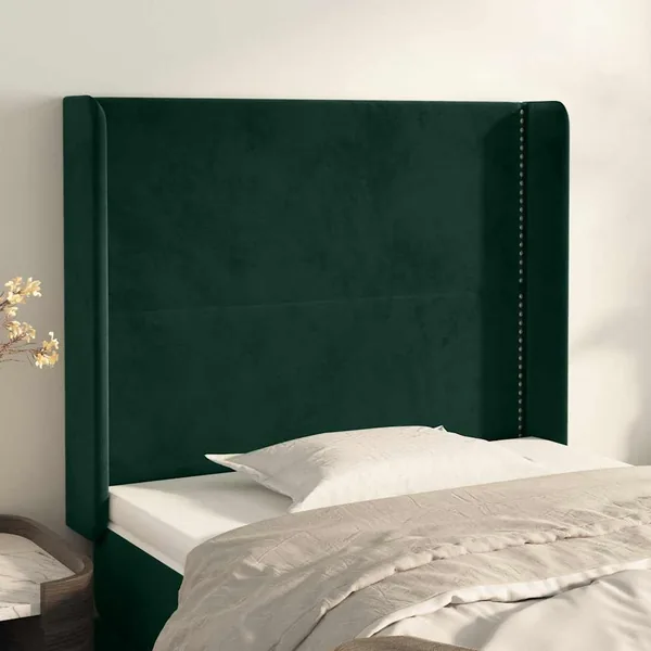 Tête de lit avec oreilles Vert foncé 103x16x118/128 cm Velours