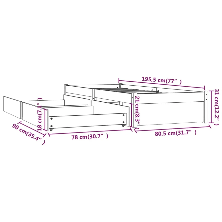 Cadre de lit sans matelas avec tiroirs - 9