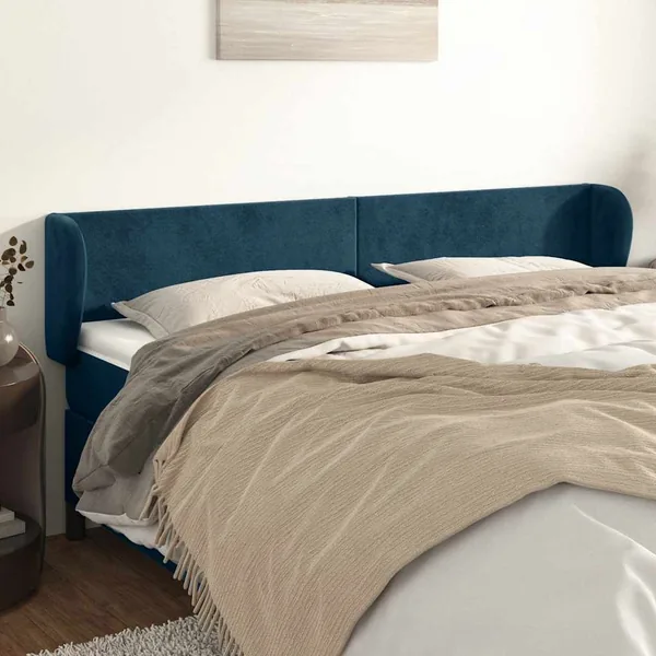 Tête de lit avec oreilles Bleu foncé 163x23x78/88 cm Velours