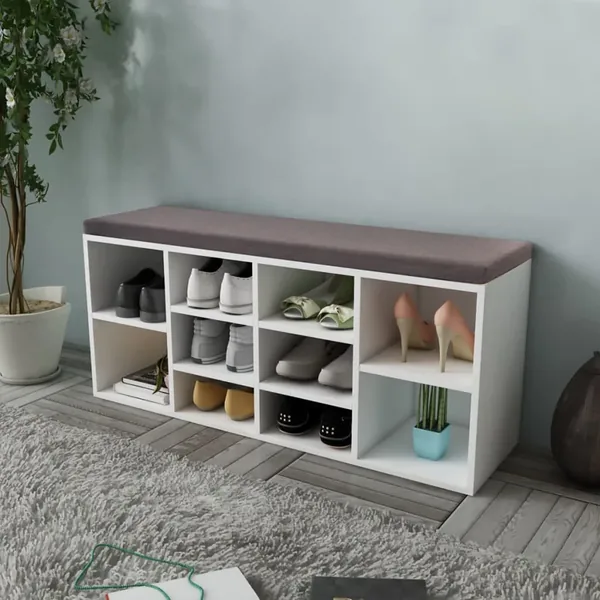 Banc de rangement à chaussures 10 compartiments Blanc