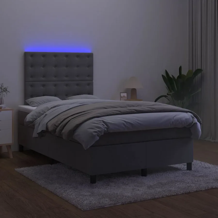 Sommier à lattes de lit matelas et LED Gris foncé 120x200 cm - 4