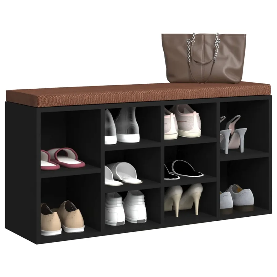 Banc à chaussures Noir 103x30x48 cm Bois d'ingénierie - 3