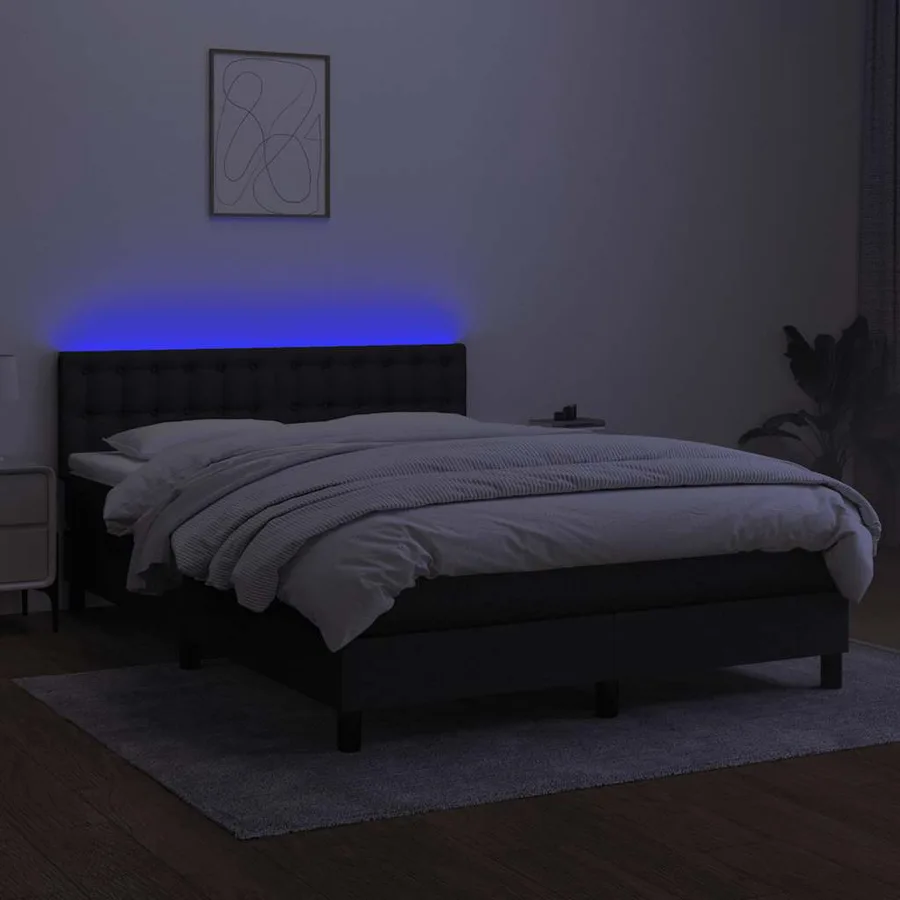 Sommier à lattes de lit avec matelas LED Noir 140x200 cm Tissu - 4