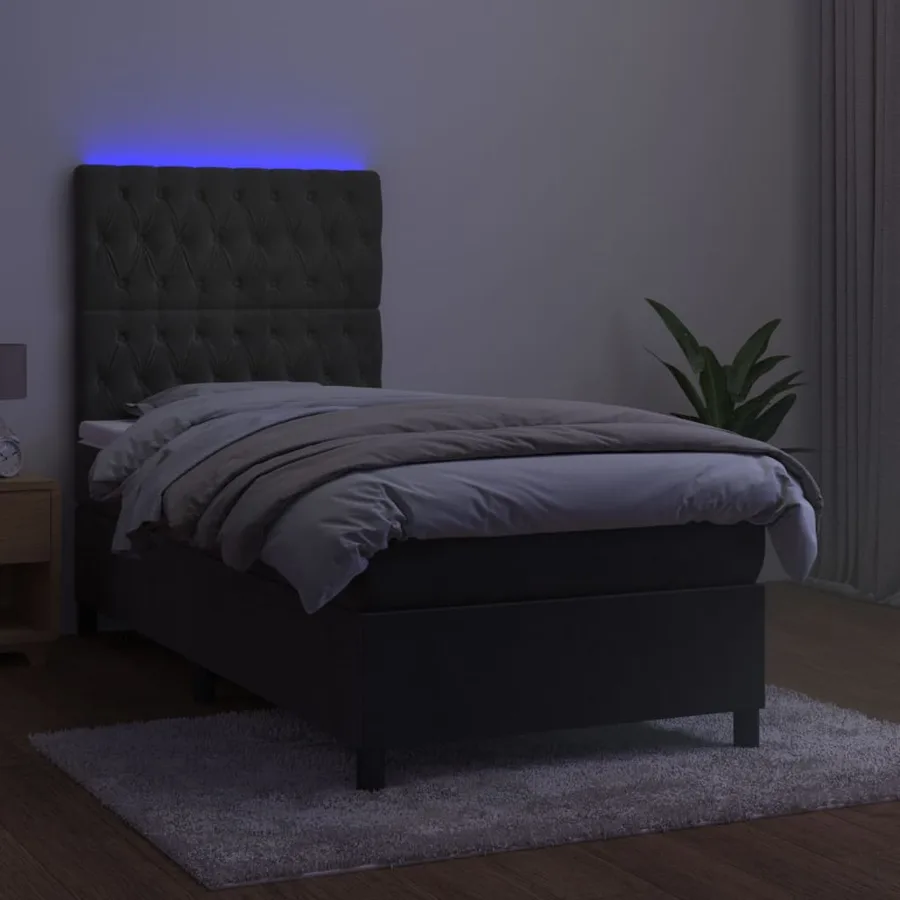 Sommier à lattes de lit et matelas et LED Gris foncé 80x200 cm - 4