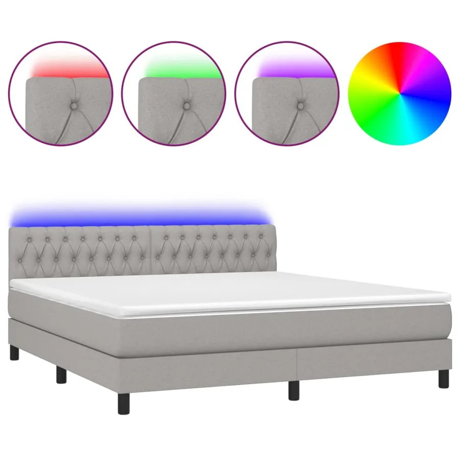 Sommier à lattes de lit et matelas et LED Gris clair 180x200 cm - 2