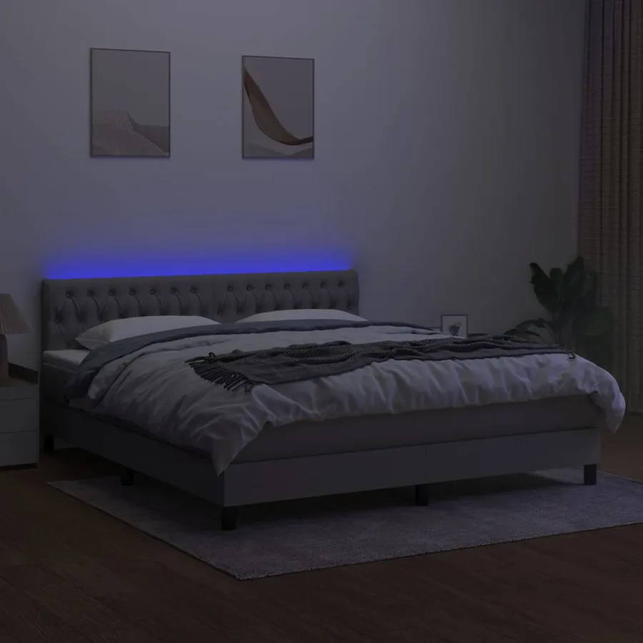 Sommier à lattes de lit et matelas et LED Gris clair 180x200 cm - 4