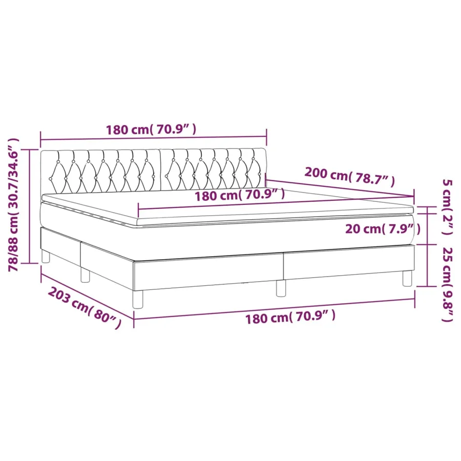 Sommier à lattes de lit et matelas et LED Gris clair 180x200 cm - 8