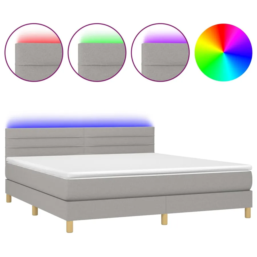 Sommier à lattes de lit matelas et LED Gris clair 160x200 cm - 2
