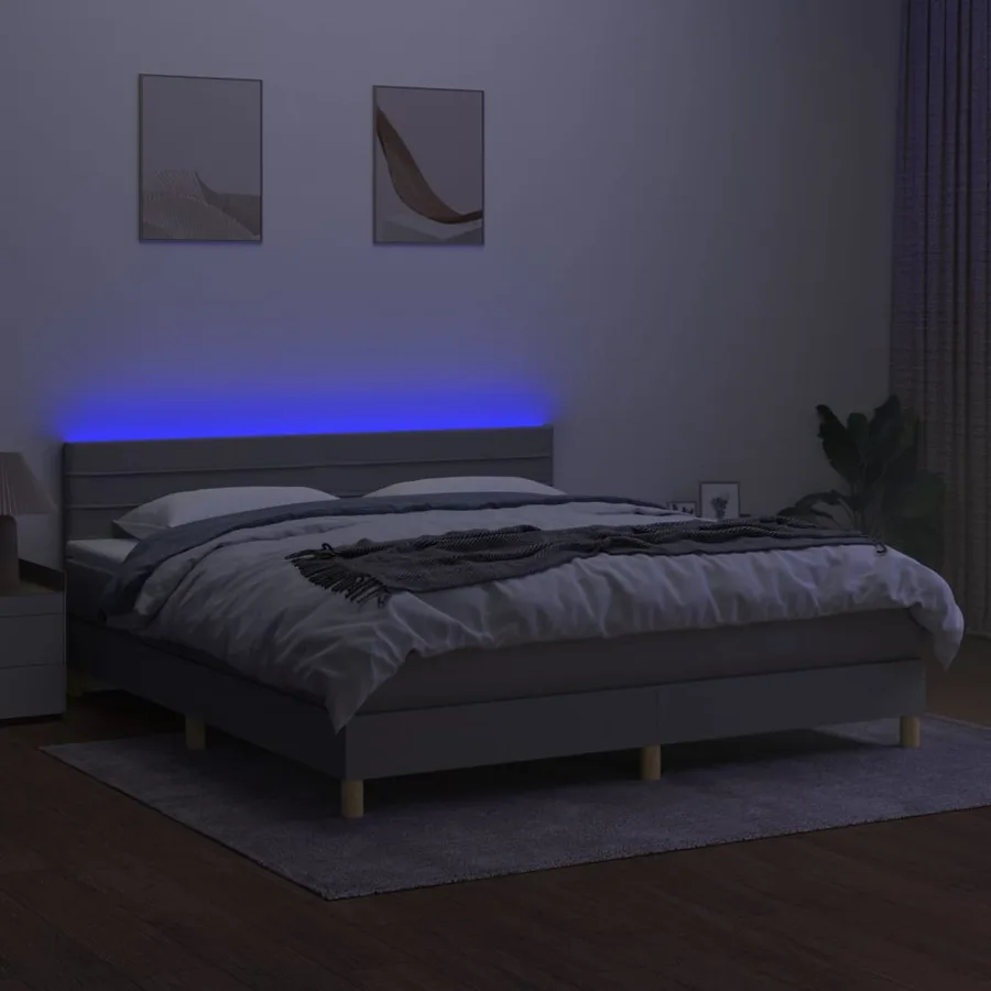 Sommier à lattes de lit matelas et LED Gris clair 160x200 cm - 4