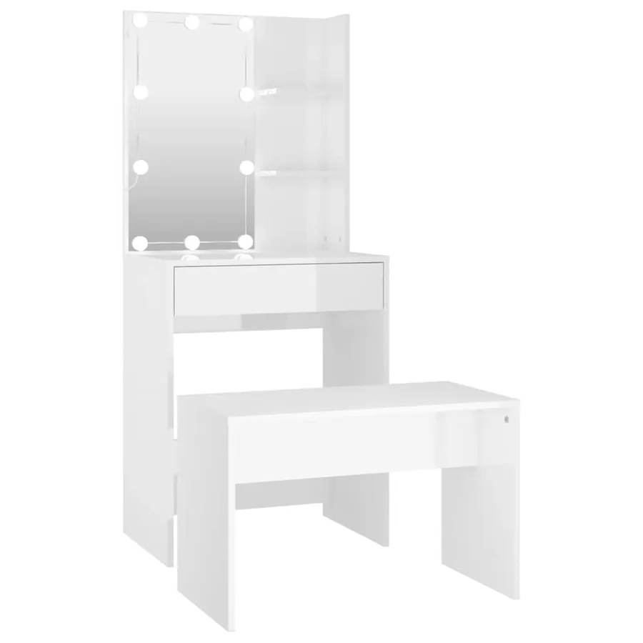 Ensemble de coiffeuse avec LED Blanc brillant Bois d'ingénierie - 2