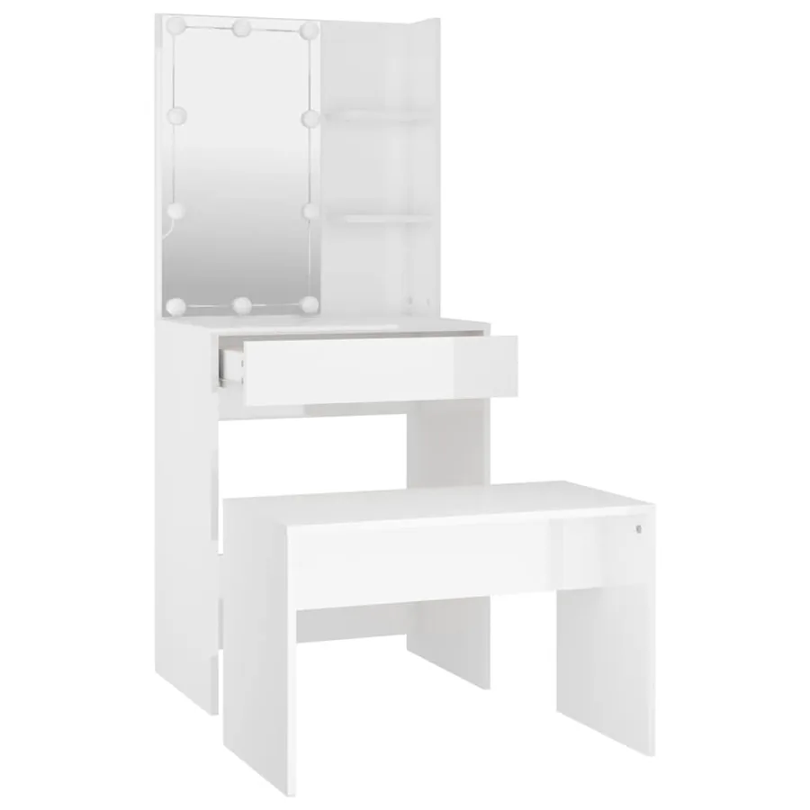 Ensemble de coiffeuse avec LED Blanc brillant Bois d'ingénierie - 5
