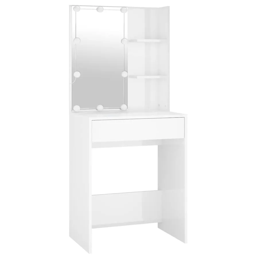 Ensemble de coiffeuse avec LED Blanc brillant Bois d'ingénierie - 6