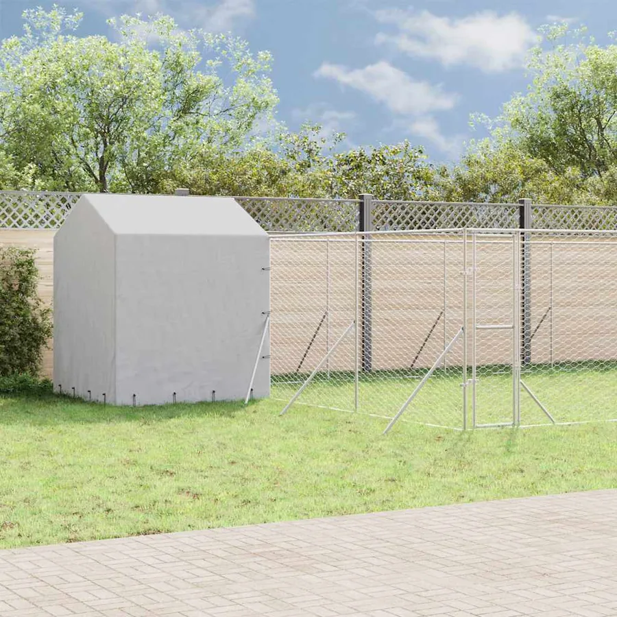 Chenil d'extérieur pour chiens avec toit argenté 10x6x2,5 m