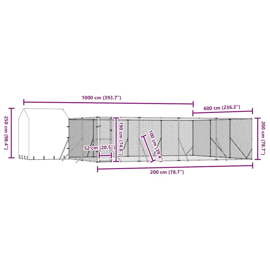 Chenil d'extérieur pour chiens avec toit argenté 10x6x2,5 m - 9