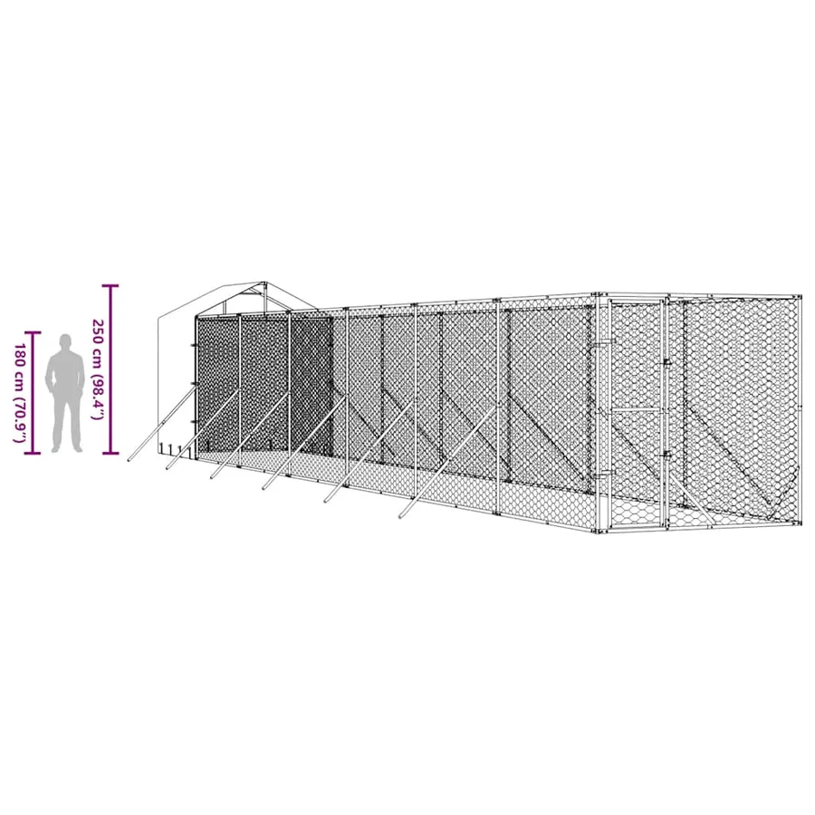 Chenil d'extérieur pour chiens avec toit argenté 2x14x2,5 m - 10
