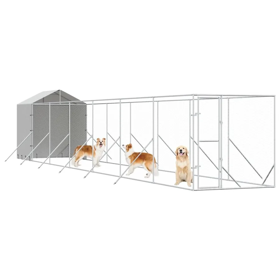 Chenil d'extérieur pour chiens avec toit argenté 2x14x2,5 m - 4