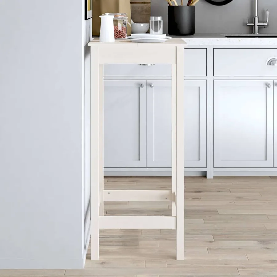 Table de bar blanc 50x50x110 cm bois massif de pin