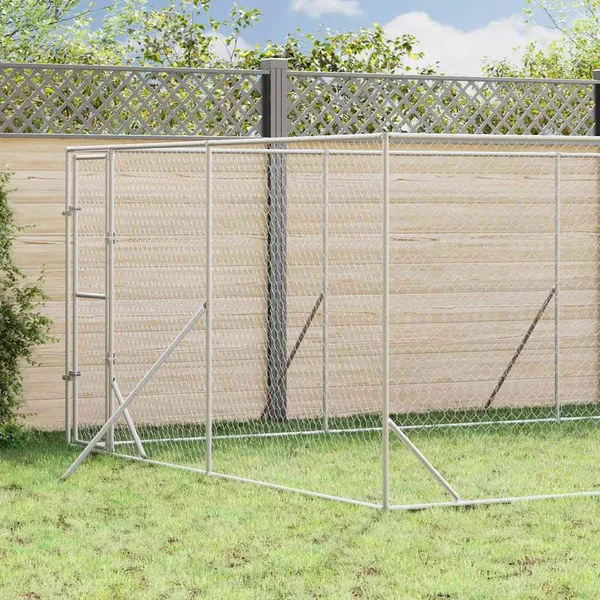 Chenil d'extérieur pour chiens argenté 4x8x2 m acier galvanisé