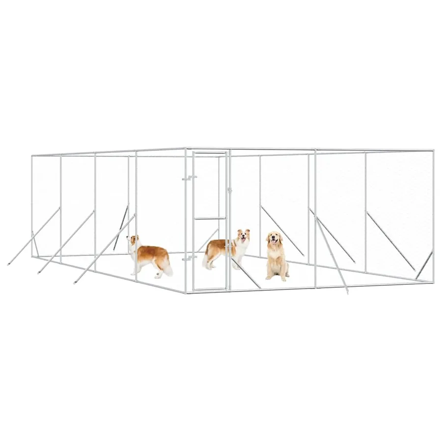 Chenil d'extérieur pour chiens argenté 4x8x2 m acier galvanisé - 3