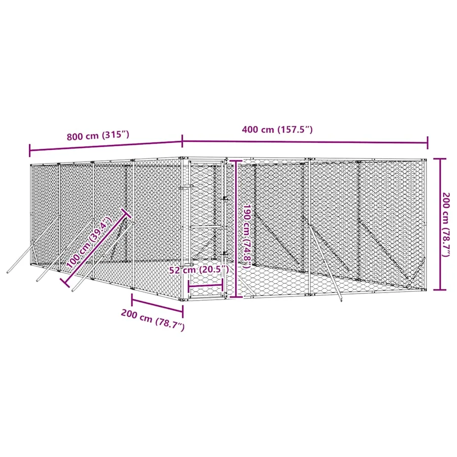 Chenil d'extérieur pour chiens argenté 4x8x2 m acier galvanisé - 8