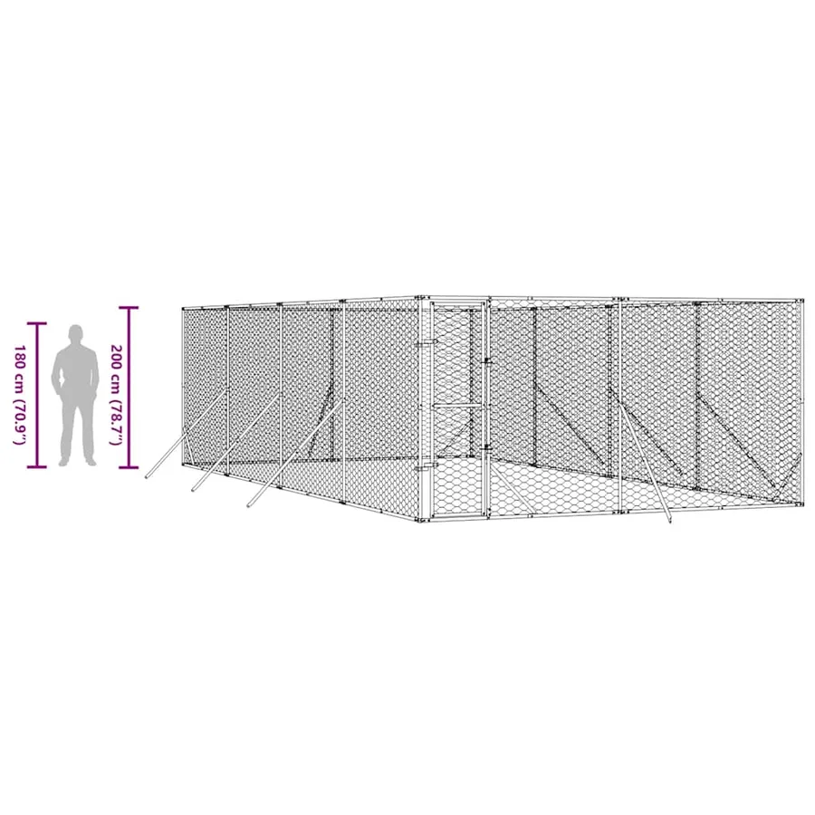 Chenil d'extérieur pour chiens argenté 4x8x2 m acier galvanisé - 9