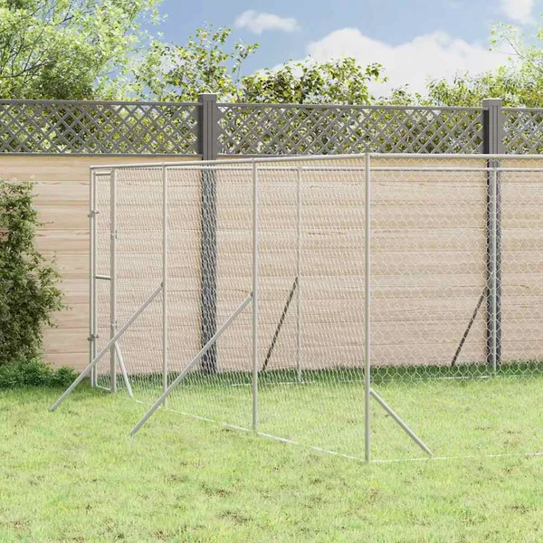Chenil d'extérieur pour chiens argenté 6x10x2 m acier galvanisé