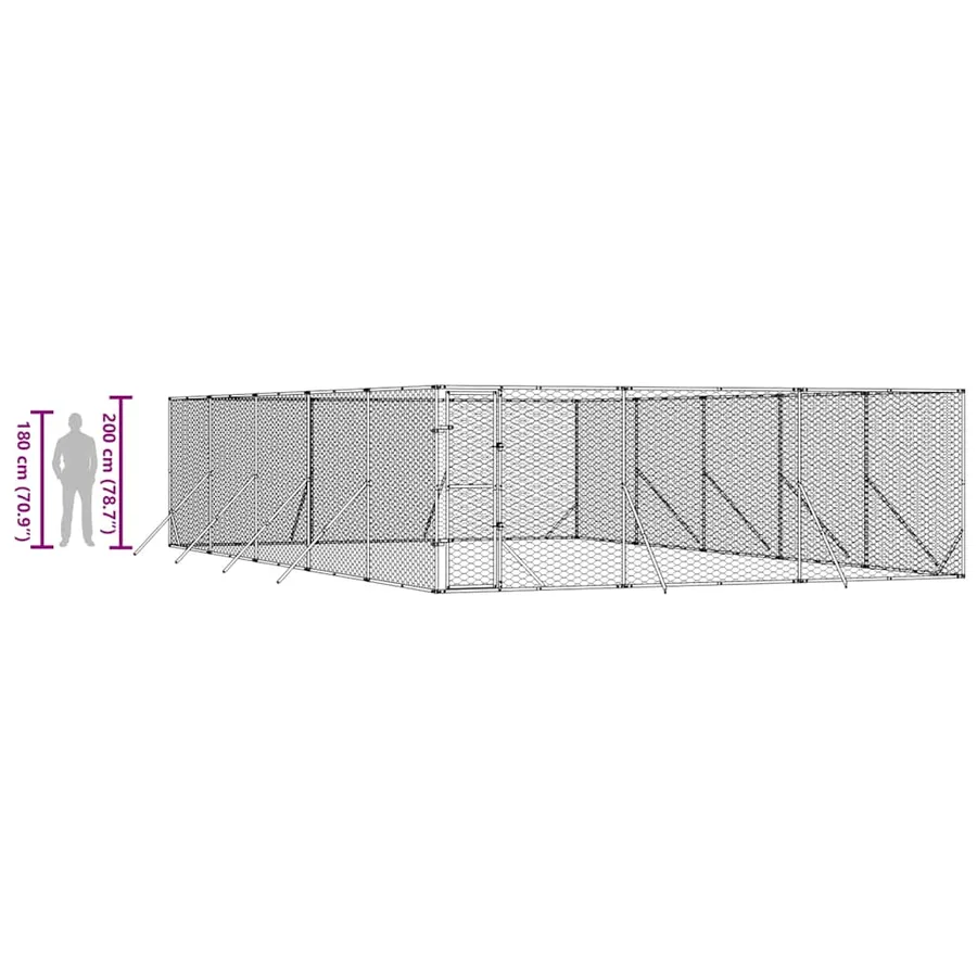 Chenil d'extérieur pour chiens argenté 6x10x2 m acier galvanisé - 10