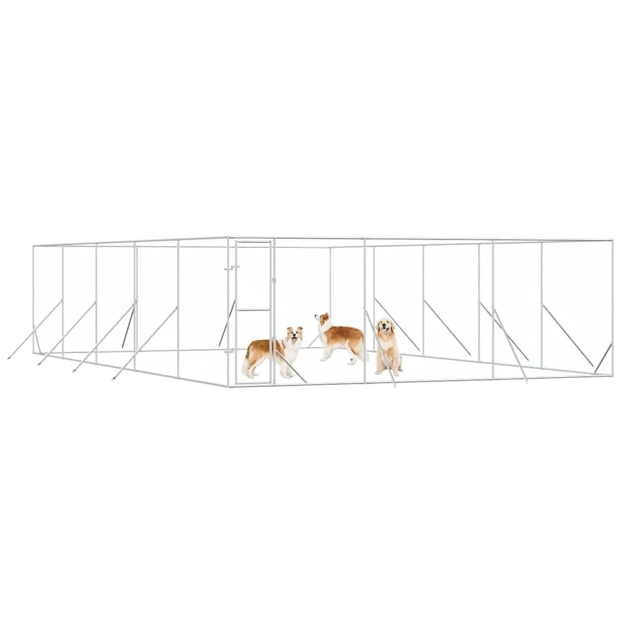 Chenil d'extérieur pour chiens argenté 6x10x2 m acier galvanisé - 4