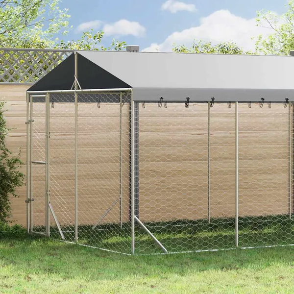 Chenil d'extérieur pour chiens avec toit argenté 3x7,5x2,5 m