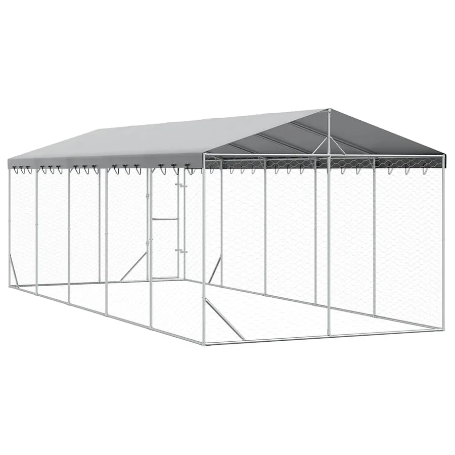 Chenil d'extérieur pour chiens avec toit argenté 3x7,5x2,5 m - 6
