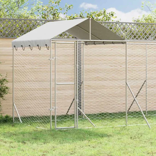 Chenil d'extérieur pour chiens avec toit argenté 10x2x2,5 m