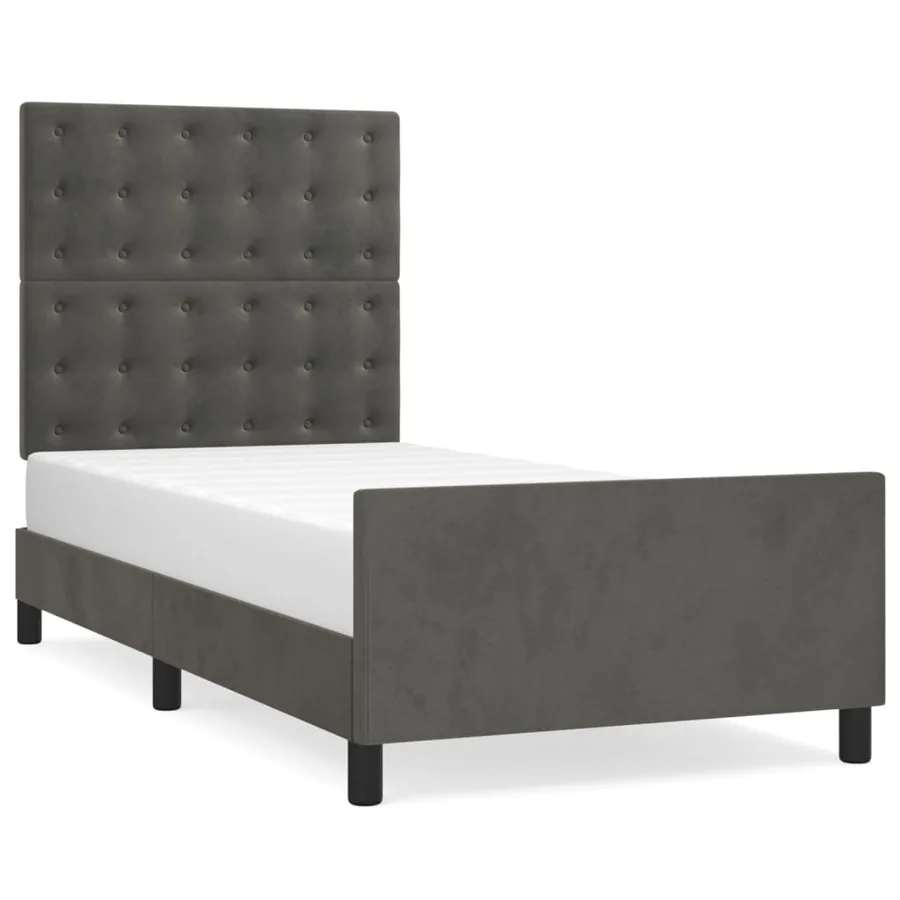 Cadre de lit sans matelas gris foncé 100x200 cm velours - 2