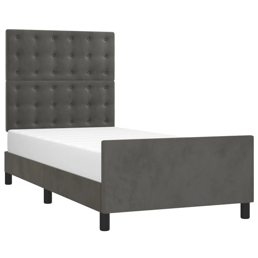 Cadre de lit sans matelas gris foncé 100x200 cm velours - 3