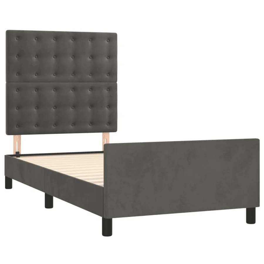 Cadre de lit sans matelas gris foncé 100x200 cm velours - 4