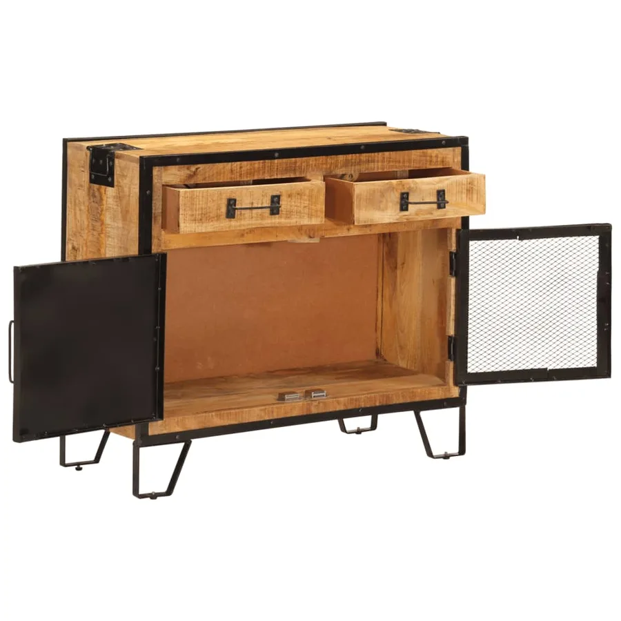 Buffet 80x31x66 cm bois de manguier brut massif et métal - 2