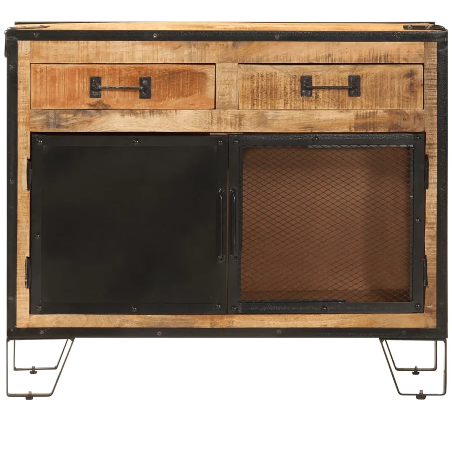 Buffet 80x31x66 cm bois de manguier brut massif et métal - 3